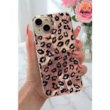 iPhone 13/14/15 Kılıf Hologramlı Pembe Leopar Desenli Darbe Emici Kamera Korumalı Silikon