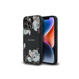 iPhone 14 İle Uyumlu Pro Max Uyumlu Kılıf Guess Lisanslı M-safe Özellikli Taneli Çiçek Metal Logolu Siyah