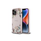 iPhone 14 İle Uyumlu Pro Max uyumlu Kılıf Guess Lisanslı M-safe Özellikli Taneli Çiçek Tasarımlı Metal Pembe