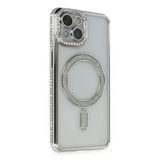 İphone 14 Kılıf Joke Simli Magneticsafe Kılıf - Gümüş
