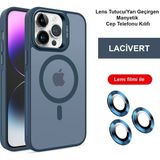 iPhone 14 Pro Kılıf Lensli Pencere Standlı Lens Magsafe Kapak - Lacivert