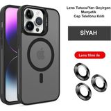 iPhone 14 Pro Kılıf Lensli Pencere Standlı Lens Magsafe Kapak - Siyah