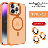 iPhone 14 Pro Kılıf Lensli Pencere Standlı Lens Magsafe Kapak - Turuncu