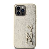 İphone 14 Pro Max Kılıf Karl Lagerfeld Lisanslı 3D Kl Yazılı Tüylü Arka Yüzey Saffiano Rhinestones Kapak