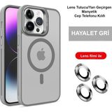 iPhone 14 Pro Max Kılıf Lensli Pencere Standlı Lens Magsafe Kapak - Gri