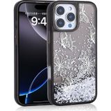 İphone 14 Pro Max Kılıf Sıvılı Simli Kelebek Baskılı Şeffaf Arka Yüzey Glis Silikon Kapak