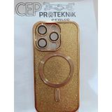 İphone 14 Pro Sarı Simli Kılıf