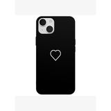iPhone 14 Siyah Lansman Renkli Silikon Beyaz Kalp Desenli Kamera Korumalı Kılıf