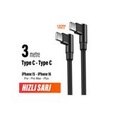 İphone 15 - 16 - Pro - Pro Max - Plus Şarj Kablosu Uzun 3 Metre Type C To Type C Hızlı Şarj Kablosu