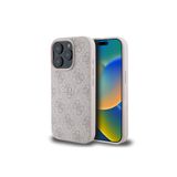 iPhone 15 için Magsafe İle Uyumlu Pro Kılıf Guess Lisanslı Şarj Özellikli 4G Desen Yazı Logolu Kapak Pembe
