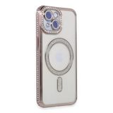 İphone 15 Kılıf Joke Simli Magneticsafe Kılıf - Pembe