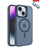 iPhone 15 Kılıf Lensli Pencere Standlı Lens Magsafe Kapak - Lacivert