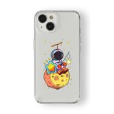 iPhone 15 Plus ile Uyumlu Ay Ve Astronot Tasarım Baskılı Şeffaf Kılıf