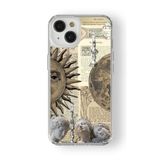 iPhone 15 Plus ile Uyumlu Vintage Sun Tasarım Baskılı Şeffaf Kılıf