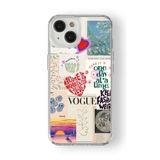 iPhone 15 Plus ile Uyumlu Vogue Kolaj Tasarım Baskılı Şeffaf Kılıf
