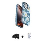 iPhone 15 Pro Kılıf Siluet Doku - Siyah Bilvis 0.18mm Plus Cam Ekran Koruyucu + Titanyum Gri Ra