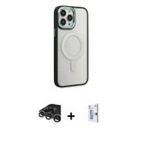 iPhone 15 Pro Kılıf Yankı Işık Özel Seri - Siyah Bilvis 0.18mm Plus Cam Ekran Koruyucu + Gümüş