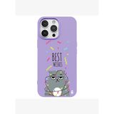 iPhone 15 Pro Lila Lansman Renkli Silikon Best Wishes Kedi Tasarımlı Kılıf