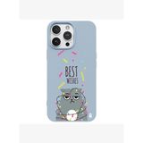 iPhone 15 Pro Mavi Lansman Renkli Silikon Best Wishes Kedi Tasarımlı Kılıf
