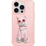 iPhone 15 Pro Max Cat Serisi Kedi Nakış işlemeli Zincir ve Gözlük Detaylı Kılıf Pembe