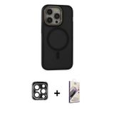 iPhone 15 Pro Max Kılıf Ahenk Form Serisi - Siyah Bilvis 3D Mat Cam Ekran Koruyucu + Lacivert P