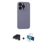 iPhone 15 Pro Max Kılıf Ahenk Serisi - Siyah 3D Antistatik Cam Ekran Koruyucu + Gümüş Raze Meta