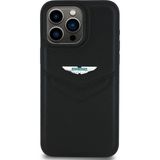 iPhone 15 Pro Max Kılıf Aston Martin Orjinal Lisanslı Victory Dizayn Deri Metal Logolu Kapak Siyah