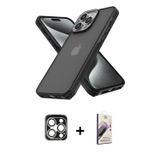 iPhone 15 Pro Max Kılıf Atlas Form - Siyah Bilvis 3D Mat Cam Ekran Koruyucu + Gümüş PVD Metal K