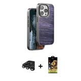 iPhone 15 Pro Max Kılıf Atlas Minimal Özel Seri - Siyah Buffer Cam Ekran Koruyucu + Titanyum Gr