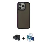 iPhone 15 Pro Max Kılıf Eksen Işık - Siyah 3D Antistatik Seramik Nano Ekran Koruyucu + Lacivert
