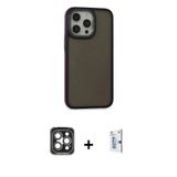 iPhone 15 Pro Max Kılıf Eksen Işık - Siyah Bilvis 0.18mm Plus Cam Ekran Koruyucu + Gri PVD Meta