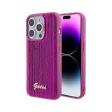 İphone 15 Pro Max Kılıf Guess Lisans Pullu Arka Yüzey Metal Yazı Logolu Sequin Script pembe