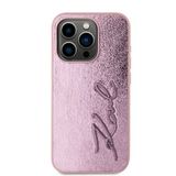 İphone 15 Pro Max Kılıf Karl Lagerfeld Lisanslı 3D Kl Yazılı Tüylü Arka Yüzey Saffiano Rhinestones Kapak