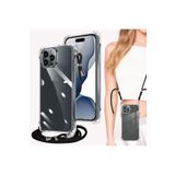 İphone 15 Pro Max Kılıf Köşe Korumalı Şeffaf Silikon Boyun ve Omuz Askılı ipli Telefon Çantası ipi