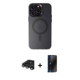 iPhone 15 Pro Max Kılıf Kozmos Çizgi Prime - Siyah 3D Antistatik Hayalet Cam Ekran Koruyucu + T