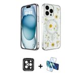 iPhone 15 Pro Max Kılıf Kozmos Doku - Siyah 3D Antistatik Cam Ekran Koruyucu + Siyah PVD Metal