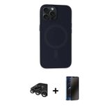 iPhone 15 Pro Max Kılıf Kutup Serisi - Siyah 3D Antistatik Hayalet Cam Ekran Koruyucu + Titanyu