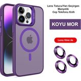 iPhone 15 Pro Max Kılıf Lensli Pencere Standlı Lens Magsafe Kapak - Derin Mor