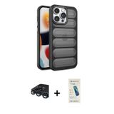 iPhone 15 Pro Max Kılıf Yadigar Doku Özel Seri - Şeffaf Pasifik Cam Ekran Koruyucu + Lacivert R