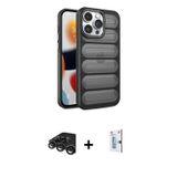 iPhone 15 Pro Max Kılıf Yadigar Doku Özel Seri - Siyah Bilvis 0.18mm Plus Cam Ekran Koruyucu +