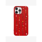 iPhone 15 Pro Max Kırmızı Lansman Renkli Silikon Floral Stripes Tasarımlı Premium Kılıf