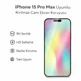 İphone 15 Pro Max Uyumlu Kırılmaz Cam Ekran Koruyucu 9H Temperli Cam Hd Şeffaf