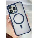 iPhone 15 Pro Max - Yükseltilmiş Kamera Korumalı Buzlu Sararmaz Kablosuz Magsafe Özellikli Vio Kılıf - Lacivert