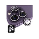 iPhone 15 Pro / Pro Max için IPG ProLENS Kamera Lens Koruyucu Elmas Taşlı Çerçeveli, Kırılmaz Cam - Koyu Mor