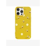 iPhone 15 Pro Sarı Lansman Renkli Silikon Bees and Flowers Tasarımlı Kılıf
