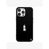 iPhone 15 Pro Siyah Lansman Renkli Silikon New Year Kedi Tasarımlı Premium Kılıf