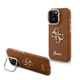 İphone 15 Pro Uyumlu Kılıf Guess Lisanslı Grained Yazı Logolu Kamera Standlı Kapak Kahverengi