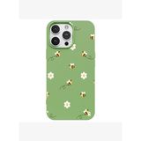 iPhone 15 Pro Yeşil Lansman Renkli Silikon Bees and Flowers Tasarımlı Kılıf