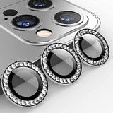 iPhone 15 Pro/iPhone 15 Pro Max Elmas Taşlı Lens Koruyucu Premium Kalite ve Görünüm Gümüş Renk