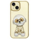iPhone 15 Uyumlu 3D Gözlük Zincir Rich Kedi Detaylı Nakış İşlemeli Kabartmalı Cool Glasses Kılıf